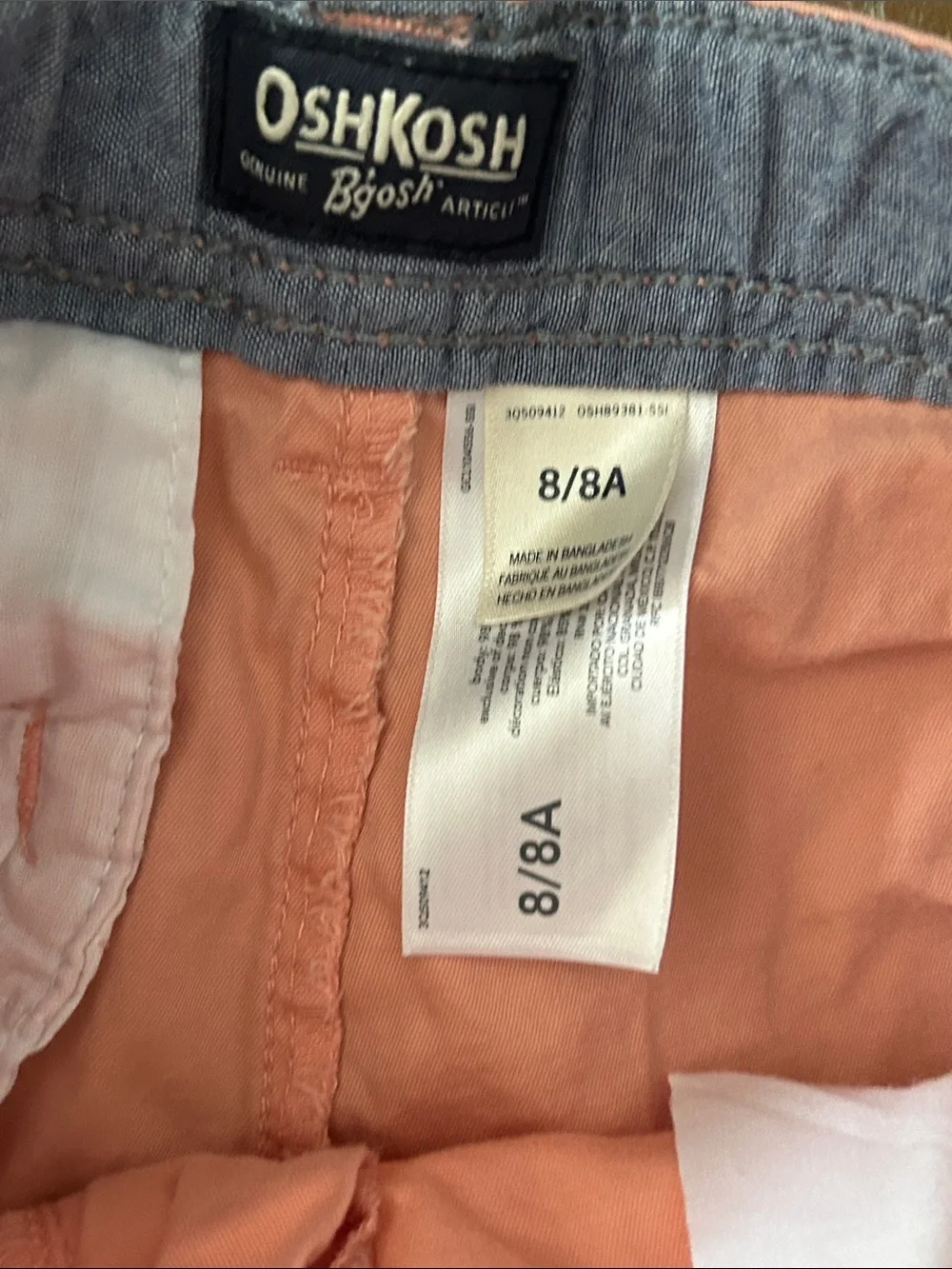 Boys OshKosh Classic Cotton Blend Chino Shorts Salmon Pink size 8